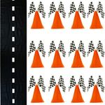 38 Pcs Set - 12 Traffic Cones With Hole on Top, 24 Checkered Flags, Racetrack Floor Runner - for For Race Car Birthday Party Supplies, Table Centerpiece Decorations Kids Gift by 4E's Novelty