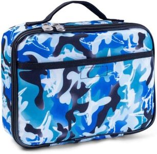 Fenrici Lunch Box for Boys, Kids Insulated Lunch Bag, Soft Sided Compartments, Spacious, BPA Free, Food Safe, 10.8in x 8.5in x 2.8in, Shark, Camo