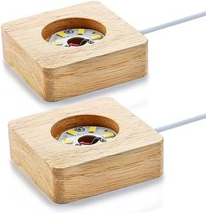 ZEERSHEE Pack 2 Wooden LED Light Display Base Crystal Glass Light Base Stand Wood LED Display Stand for 3D Crystal Laser Glass Resin Art Warm Light Square USB Only