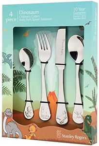 Stanley Rogers 50744 Children's Cutlery Dinosaurs 4 Piece, Stainless Steel Cutlery Set, Durable Flatware for Kids, Mirror Polished Silverware in Gift Box (Colour: Silver), Quantity: 1 Set, 4 Pieces