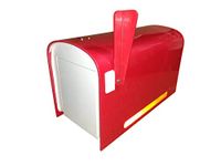 Mailbox DuraLine Premium Quality Plastic Rural Mailbox Thick Puck Board Plastic Box - Two Way Flag - High Visibility Reflective Strip - Outdoor Post Mounted (Red)