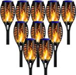 BAKTH Solar Light Outdoor with Flickering Flame, 10 Pack Solar Torch Lights Waterproof, 12 LED Solar Tiki Torches for Garden Yard Patio,Landscape(Yellow)