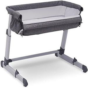 Delta Children Simmons Kids Dream Bedside Bassinet with Zip-Down Side Wall – Convenient Baby Sleeper with Breathable Mesh and Adjustable Heights - Lightweight Portable Crib, Grey