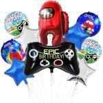 Rozi Decoration Video Game Theme Birthday Foil Balloons Decorations Girl,Boy,Kids Birthday Decorations,Among Theme Birthday Decoration,Cartoon Birthday Theme Decoration Pack Of 10 Pcs - Multicolor