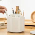 GEOCARTER Polypropylene Premium Pen & Pencil Holder - Multi-Purpose Pen/Pencil, Stationery Stand,Stylish Desk Organizer Accessory Anti-Slip 5-Compartment Portable Pen Stand (Beige, Pack -1)