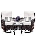 Harlie & Stone Outdoor Swivel Rocker Patio Chairs Set of 2 and Matching Side Table - 3 Piece Wicker Patio Bistro Set with Premium Fabric Cushions Outdoor Furniture (Dark Wicker Chair Beige Cushion)