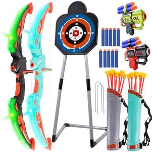 2 Pack Bow and Arrow Toy for Ages 5-7 8-12 Boys Kids Archery Set with LED Light Up Outdoor Indoor Sport Toys for 5 6 7 8 9 10 11 12 Year Old Boys Girls Gifts