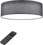 Navaris Flush Mount Ceiling Light - 15.75" Diameter Drum Lamp Shade LED Fixture with Remote Control for Bedroom, Living Room, Kitchen - Dark Gray