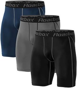 Roadbox Compression Shorts for Men 3 Pack Cool Dry Athletic Workout Underwear Running Gym Spandex Baselayer Boxer Briefs