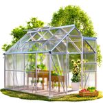 GARDEBRUK® 6x8ft Aluminium Greenhouse with Galvanised Steel Foundation, Walk-In Garden Grow House, 4mm Polycarbonate Twin-Wall Sheets, Reinforced Frame with 2 Roof Vents & Lockable Door
