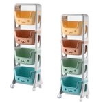 Kuber Industries 4 Layer Smiley Design Children's Storage Rack|Kids Toy Storage Organizer|4-Layer Rolling Cart|Pack of 2|Multicolor|