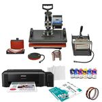 5 in 1 Sublimation Printing Machine Full Setup with 4 Color Printer for T Shirt, Mug & Cap Printing | Heat Press Machine for Small Business, DTF Sticker Pasting & Sublimation Printing