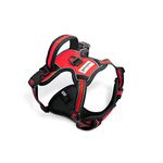 FurDreams Dog Harness – Secure Padded Vest Harness, Comfortable Material with Reflective Strips, Non-Restrictive, No Choke Fit with 4 Adjustable Straps, No Pull, Clip On Easy (Medium, Red)