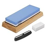 Whetstone Knife Sharpening Stone kit, Double Side Whetstone Sharpener 1000 6000 with Non-Slip Bamboo Base Flattening Stone and Angle Guide for Chef Knife, Kitchen Knife, Hunting Knife