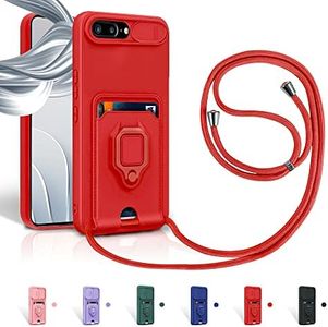 Aithne Funda con Cuerda para iPhone 8 Plus/7 Plus/iPhone 6s Plus/6 Plus Case con Ranura para Tarjetas,360 Anillo función de Soporte Cubierta -Rojo