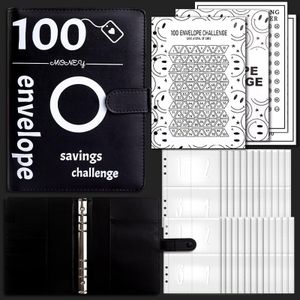 100 Envelope Challenge Binder, Easy and Fun Way to Save $5,050, Budget Binder with Cash Envelopes, Savings Challenges Binder for Budgeting Planner & Saving Money (Black)