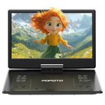 POFOTO 15.7'' Portable DVD Player with 14.1" HD Swivel Screen, 6-Hour Rechargeable Battery, Support Multiple Disc Formats/USB/SD Card, Region-Free, TV/Projector Sync, Shockproof, High Volume Speaker