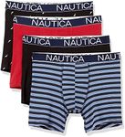 Nautica Men's Cotton Stretch 4 Pack Boxer Brief, Black/Nautica Red/Stripe Black/Sail Print, Large