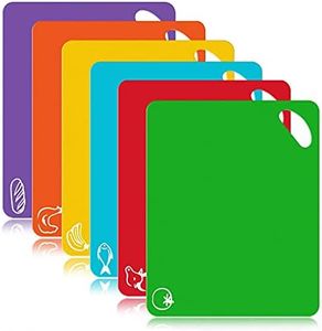 Cutting Board Mats Set, Extra Thick Flexible Plastic Kitchen Chopping Board, Colored Mats with Food Icons & Easy-Grip Handles, Dishwasher Safe, Set of 6