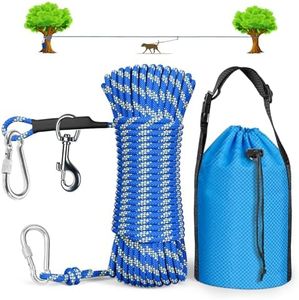 Tie Out Cable for Camping, 50ft Portable Overhead Trolley System for Dogs up to 200lbs，Dog Lead for Yard, Camping, Parks, Outdoor Events,5 min Set-up，Blue