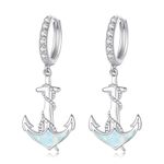 Anchor Jewelry Set 925 Sterling Silver Anchor Earrings Anchor Necklace Minimalist Hypoallergenic Nautical Dangle Earring Stud Earrings Ocean Jewelry Compass Jewelry for Women Birthday Holiday Gift,