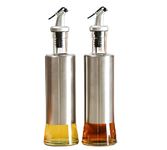 JIRLY Stainless Steel Olive Oil Dispenser Bottle, Glass Cooking Oil & Vinegar Cruet for Kitchen 500ml (1)