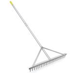 Colwelt Landscape Rake 24Tines, Aluminum Rake with 68" Handle, 24" Landscape Rake Landscaping Rake Tool for Beach and Lawn Care