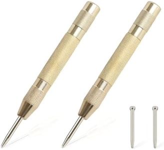 2PCS Automatic Center Punch,5'' Spring Loaded Center Punch, Heavy Duty Steel Adjustable Center Marker Punch Tool with 2PCS Extra Replacement Tip for Metal,Plastic,Wood,Glass by YUIOASE