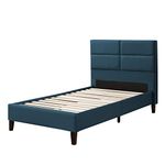 CorLiving BRH-202-S Twin/Single Wide-Rectangle Panel Bed and Frame, Ocean Blue Fabric