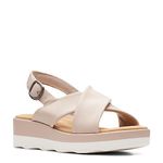 Clarks Women's Clara Cove Wedge Sandal, Sand Synthetic, 8 UK