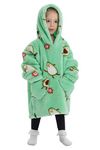 Wearable Blanket Hoodie for Kids Toddler 2-6, Super Winter Cozy Oversized Sweatshirt, Little Boys Girls Double Sided Fluffle Wearable Throw with Giant Pocket Avocado