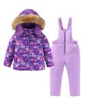 Hiheart Little Girls 2 Piece Snowsuit Warm Hooded Ski Jacket and Pants Set 5T Purple Flower