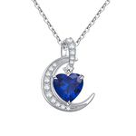 Qings Heart September Birthstone Necklace - Sapphire Dainty Necklaces 925 Sterling Silver Mom Necklace Birthstone Gifts Blue Necklace for Women Girls