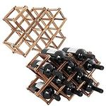 2 Pack Foldable Wood Wine Rack, Countertop Wine Rack Holder with 20 Bottles, Free Standing Wine Storage Rack Display Shelf for Home, Bar, Wedding, Party