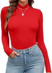 Cnlinkco Long Sleeve Shirts for Women Thermal Shirts Tight Basic Shirts for Women Womens Long Sleeve Shirts Fall Tops for Women Turtleneck Women Basic Tops Cute Fall Outfits for Women Red Medium