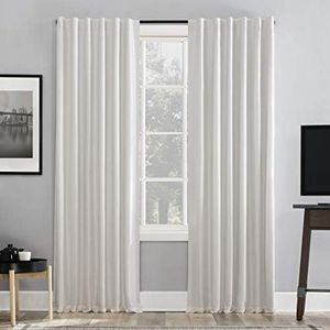 Sun Zero Greyson Faux Dupioni Silk Thermal Extreme Total Blackout Back Tab Curtain Panel, 50" x 84", Pearl White