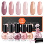 Modelones Nail Polish Set 6 Colors Neutral Nude Pink Nail Polish Skin Tones Collection Quick Dry Neutral Glitter Nail Polish Finger Nail Polish Home Diy Manicure Nail Salon Varnish Nail Art