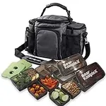 Bear KompleX Insulated Meal Prep Management Lunch Bag, 6 Compartment Lunch Box Cooler Tote with 3 Microwave Dishwasher Safe Portion Control Containers, Reusable Ice Pack, Free Recipe E-Book Included