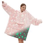 Glow in The Dark Wearable Blanket Hoodie for Adult,Oversized Sherpa Fleece Blanket Hoodie for Women Men,Wearable Blanket Hoodie Birthday Gifts,Luminous Moon and Stars