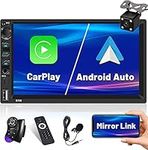 Apple Carplay Car Stereo Double Din Android Auto, Hikity HD Touch Screen Bluetooth Car Radio Support Mirror Link, FM, USB/AUX/TF, Backup Camera, Remote Control