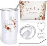 Sieral 3 Pcs Godmother Proposal Gifts Set Including 20 oz Godmother Tumbler and Godmother Makeup Bag Keychain for Christmas Godmother Gift Ideas(Boho Flowers)