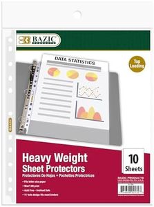 BAZIC Products Sheet Protectors Heavyweight, Fit 8.5"x11" Paper, Reinforced11 Hole Clear Plastic Sleeves Ring Binder Sheets (10/Pack), 144-Packs