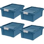 IRIS USA 45.4 L (12 Gallon) Eco-Friendly Lockable Storage Totes with Lids, 4 Pack, Heavy-Duty Stackable Containers, Garage Organizing Bins Moving Tubs, Rugged Sturdy Equipment Utility Box - Navy