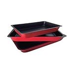 VIVAAS Set of 3 Piece Non Stick Rectangle Baking Roasting Cooking Trays Oven Dish Bakeware Bake Pan Traditional to Chicken, Vegetables, Pork, Bake Fish, Meat Or Any Food You Want to Do