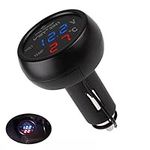 PolarLander 3 in 1 Digital Display Ammeter Voltmeter Thermometer 12V 24V Cigarette Lighter USB Car Charger