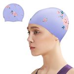 Women Swimming Cap,Silicone female Swimming Hats for Long Hair Waterproof Bathing Cap for Women and Girls-Purple