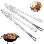 Grevosea 2 Pieces Stainless Steel Grill Tongs, Cooking Tongs Kitchen Food Tongs BBQ Tongs Anti-Slip Heat Resistant Small Tongs for Camping Barbecue Buffet Salad Steak 24 Cm/9.5 Inch