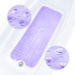 ADOV Bath Mat Non Slip, Anti-Bacterial Bathtub Shower Safety Anti Mould Mats, 200 Strong Suction Cups and Drain Holes, 100 x 40 cm Extra Long Mildew Resistant Machine Washable Kids Mat (Purple)