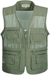Flygo Men's Summer Mesh Fishing Vest Photography Work Multi-Pockets Outdoors Journalist's Vest Sleeveless Jacket (Medium, Army Green)