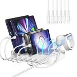 SooPii Charging Station for Multiple Devices, 50W 6 Port Multi USB Charger Station with 2in1 i-Watch Charger Holder and 6 Charging Cables Designed for lPad Cell Phones Tablets and Others (White)